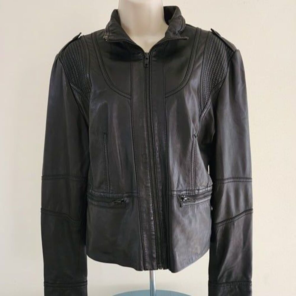 Kenneth Cole Reaction Women's Black Leather Zip Up Jacket Size: Large